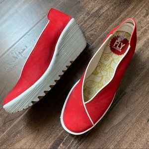 Fly London Wedges Red Nubuck Shoes Sz 39
